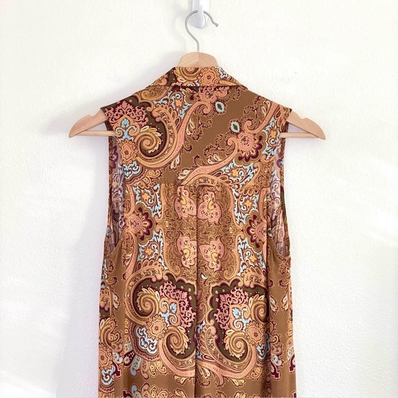 Novella Royale Shirt Duster Sleeveless Open Front Midi Top Rust Moroccan Sun S/M - Picture 5 of 13